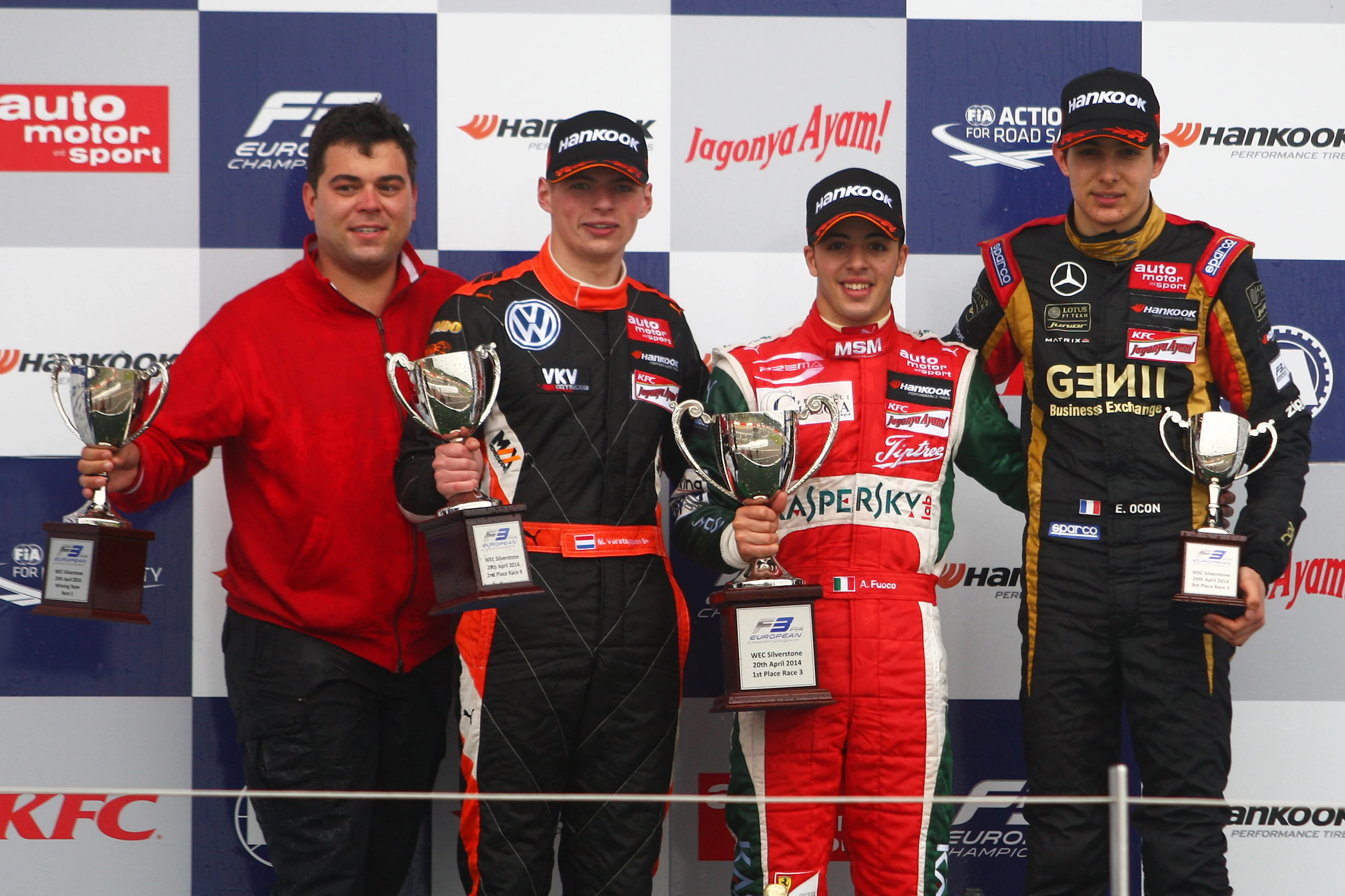 www.sutton-images.com Podium (L to R): Second placed Max Verstappen (NED) Van Amersfoort Racing